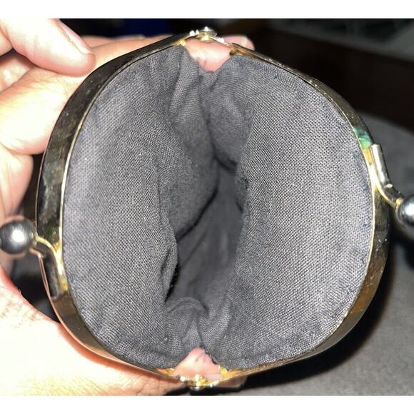 VINTAGE HEAVY BEADED LADY BUG COIN PURSE Sead Beads Gold CLASP - Picture 3 of 4